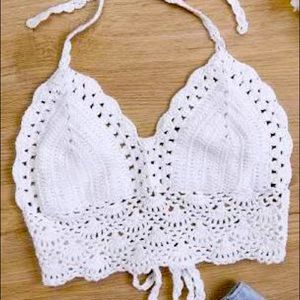 white crochet halter cover up/ bra top